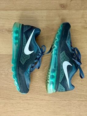 Nike Air Max 2014 Women 8.5 Hyper Turquoise Black Dark Grey Knit Running Sneaker